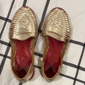 Elegant Gold and Red Women's Flats